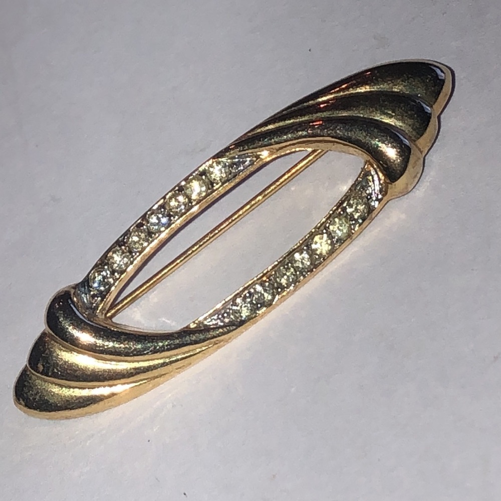 Elegant Vintage Gold Tone CZ Rhinestone Retro Boho Brooch - Picture 3 of 4